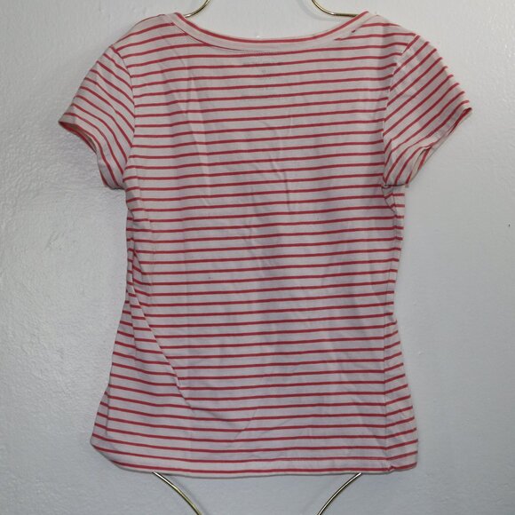 Clear Rock White & Pink Striped V-Neck T-Shirt – Size Medium 🌸✨ - Picture 2 of 5